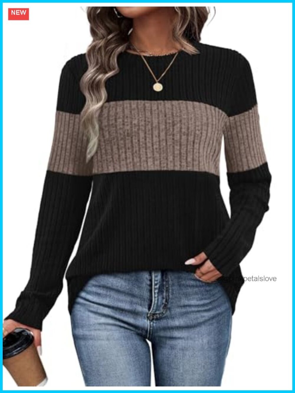 Women's Color Block Tunic Sweater Long Sleeve Crew Neck Lightweight Pullover